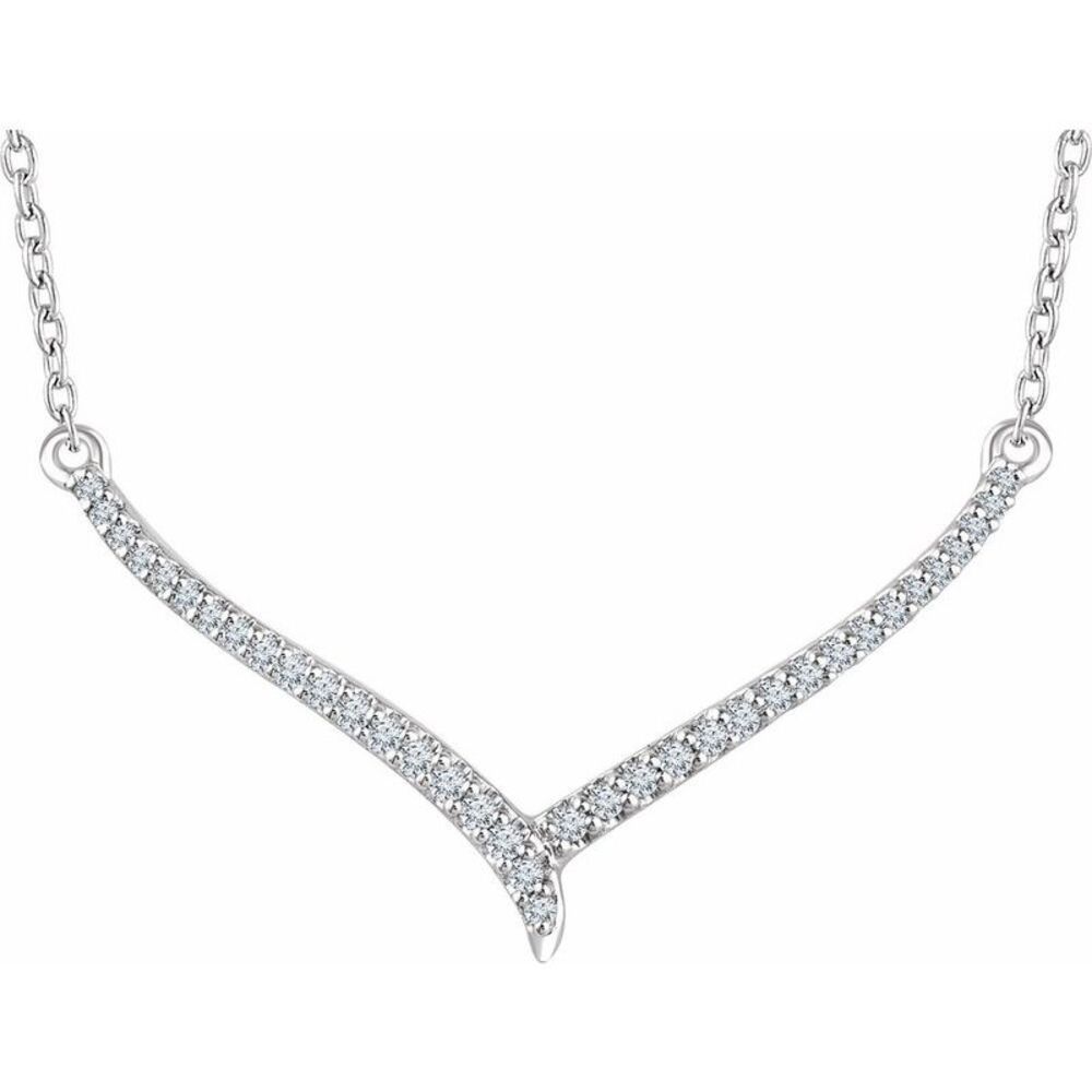 14k White Gold & 1/6 Cttw Diamond V Shaped Bar Necklace, 16-18 Inch